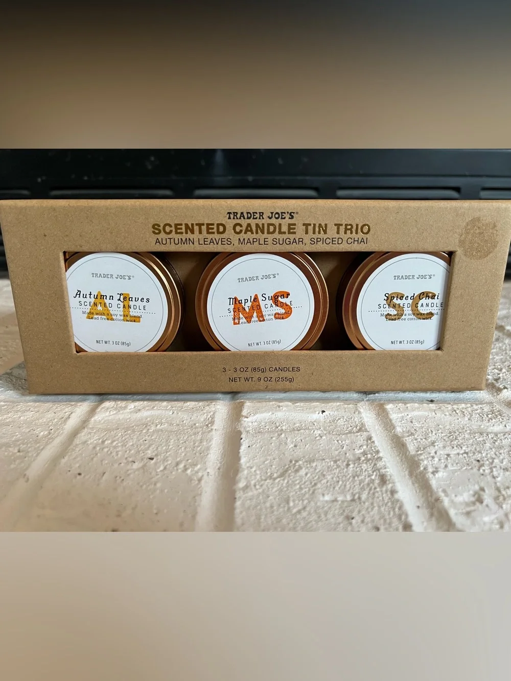 Trader Joe's Scented Candle Tin Trio - Autumn Leaves, Maple Sugar, Spiced Chai